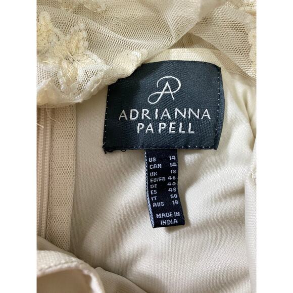 ADRIANNA PAPELL DRESS 14  FAIRY WHIMSICAL SEQUIN BEADED FLORAL SHEER FLUTTER - Picture 3 of 16